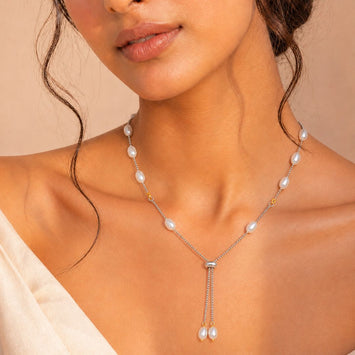 Spirit Y-Shaped Silver Freshwater Pearl Necklace