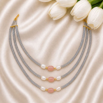 Piles of Grey Onyx and Pink Freshwater Pearls Necklace