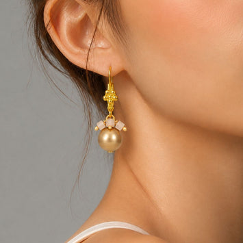 Copper Gold Shell Pearl Shimmer Drop Earrings