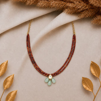 Reversible Kundan Meenakari Choker in Carnelian Natural Stones and Jade Drops