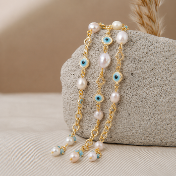 Freshwater Pearls and Turkish Evil Eye Bracelet