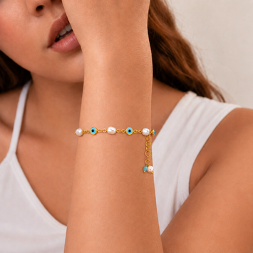 Freshwater Pearls and Turkish Evil Eye Bracelet