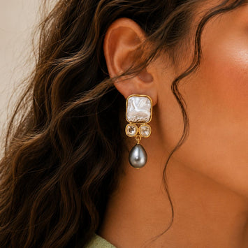 Mother Of Pearl Earrings with Light Silver Grey Shell Pearl Drops