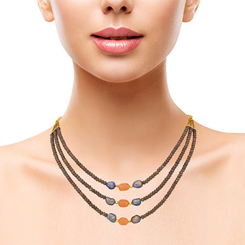 Piles of Brown Onyx and Blue Freshwater Pearls Necklace