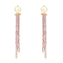 Long Crystal Shimmer Earrings in Lavender and White Pearl