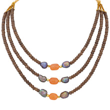 Piles of Brown Onyx and Blue Freshwater Pearls Necklace