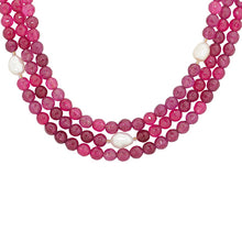 Layered Ruby Red Agate and Freshwater Pearl Necklace