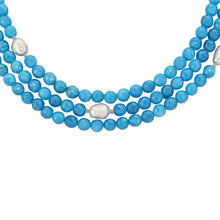 Layered Shaded Blue Agate and Freshwater Pearl Necklace