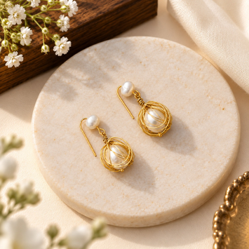 Handcrafted Pearl Mesh Wire Earings for Women