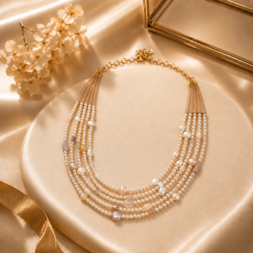 Swarovski Pearl Necklace with Navratna Gemstones