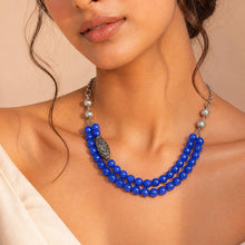 Lustrous Shell Pearl and Blue Agate Necklace