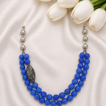 Lustrous Shell Pearl and Blue Agate Necklace