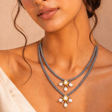 Splendid Shaded Grey Onyx and Freshwater Pearl Drop Necklace