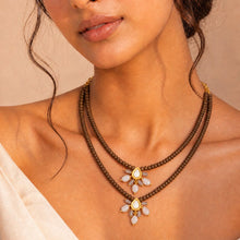 Splendid Brown Onyx and Pink Freshwater Pearl Drop Necklace