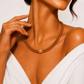 Beaded Brown Onyx and Gold Phulkari Beauty Necklace