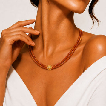 Beaded Reddish Brown Onyx and Gold Phulkari Beauty Necklace