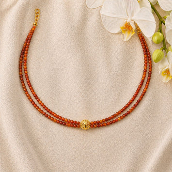 Beaded Reddish Brown Onyx and Gold Phulkari Beauty Necklace