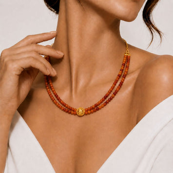 Beaded Reddish Brown Onyx and Gold Phulkari Beauty Necklace