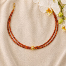 Beaded Reddish Brown Onyx and Gold Phulkari Beauty Necklace
