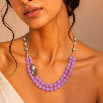 Lustrous Mother of Pearl and Lilac Agate Necklace