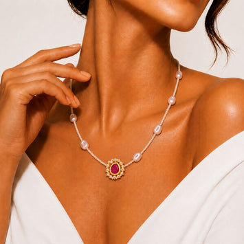 Blooming Floweret Ruby Kundan Meenakari Pearl Necklace