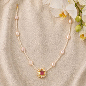 Blooming Floweret Ruby Kundan Meenakari Pearl Necklace
