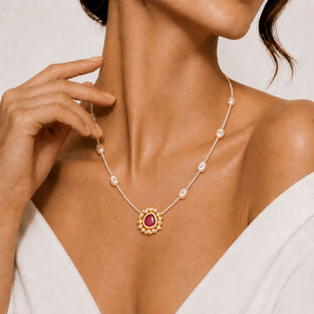 Blooming Floweret Ruby Kundan Meenakari Pearl Necklace