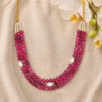 Layered Ruby Red Agate and Freshwater Pearl Necklace