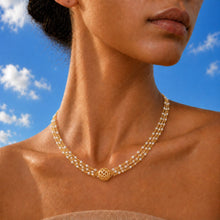 Delicate Pearl Handcrafted Chain with Gold Phulkari Necklace