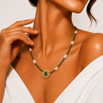 Blooming Floweret Emerald Green Kundan Meenakari Pearl Necklace