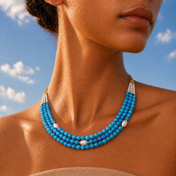 Layered Shaded Blue Agate and Freshwater Pearl Necklace