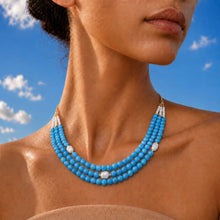 Layered Shaded Blue Agate and Freshwater Pearl Necklace