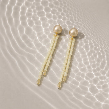 Long Crystal Shimmer Earrings in Mint Green and Silver Grey Pearl