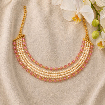 Evergreen Classic Gold Pearl and Ruby Chain Choker
