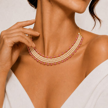 Evergreen Classic Gold Pearl and Ruby Chain Choker