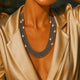 Classic Grey Gemstone Layered Necklace with Natural Pearls