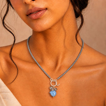 Natural Baroque Pearl Drop Necklace with Grey Agate