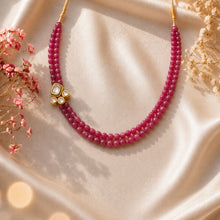 Ruby Red Gemstone and Asymmetrical Kundan and Meenakari Pendant Necklace