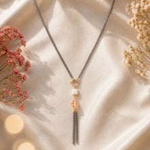Grey Agate Long Length and Loop Pendant with Pearl Necklace