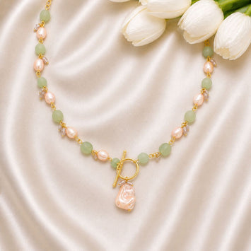 Natural Green Aventurine Crystal & Freshwater Pearl Necklace