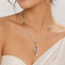 Rose Quartz Chain with Handcrafted Drop Mesh Pendant in Gemstones and Freshwater Pearls