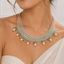 Aquamarine Gemstone Layered Choker Necklace with Freshwater Pearl Drops