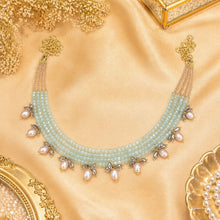 Aquamarine Gemstone Layered Choker Necklace with Freshwater Pearl Drops
