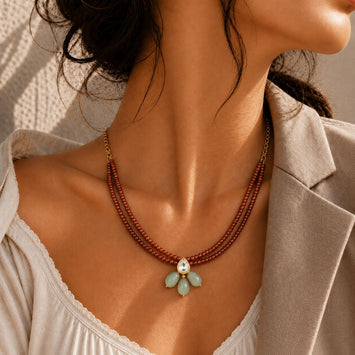 Reversible Kundan Meenakari Choker in Carnelian Natural Stones and Jade Drops