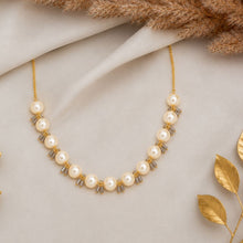 Textured Soft Gold Japanese Pearls with Zircon Crystal Drops Necklace