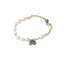 Freshwater Pearls Bracelet with Zircon Chain and Blue Quartz Drops