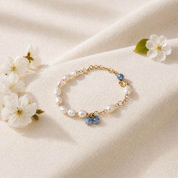 Freshwater Pearls Bracelet With Zercon Chain And Blue Quartz Drops. Everlasting Beauty For Your Wrist