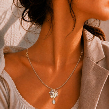 Swarovski Pearl Choker Necklace with Gold Plated Zircon Pendant and Peach Moonstone Drop