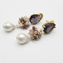 Smoky Purple Crystal and Freshwater Pearl Drop Earrings