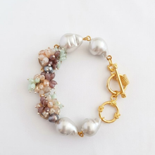Handcrafted Shell Pearl and Crystal Cluster Bracelet
